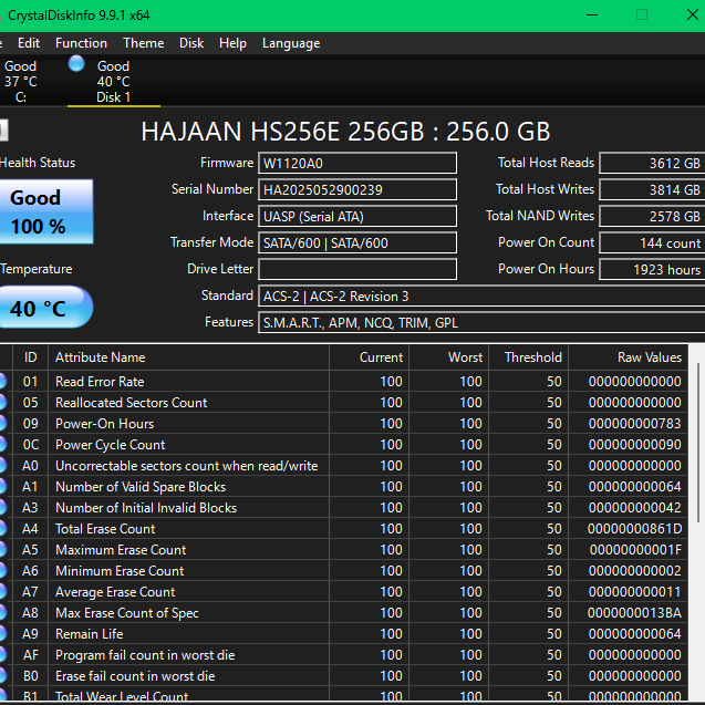 Hajaan 2.5" HS256E 256GB SATA III 6Gbps SSD HS256E